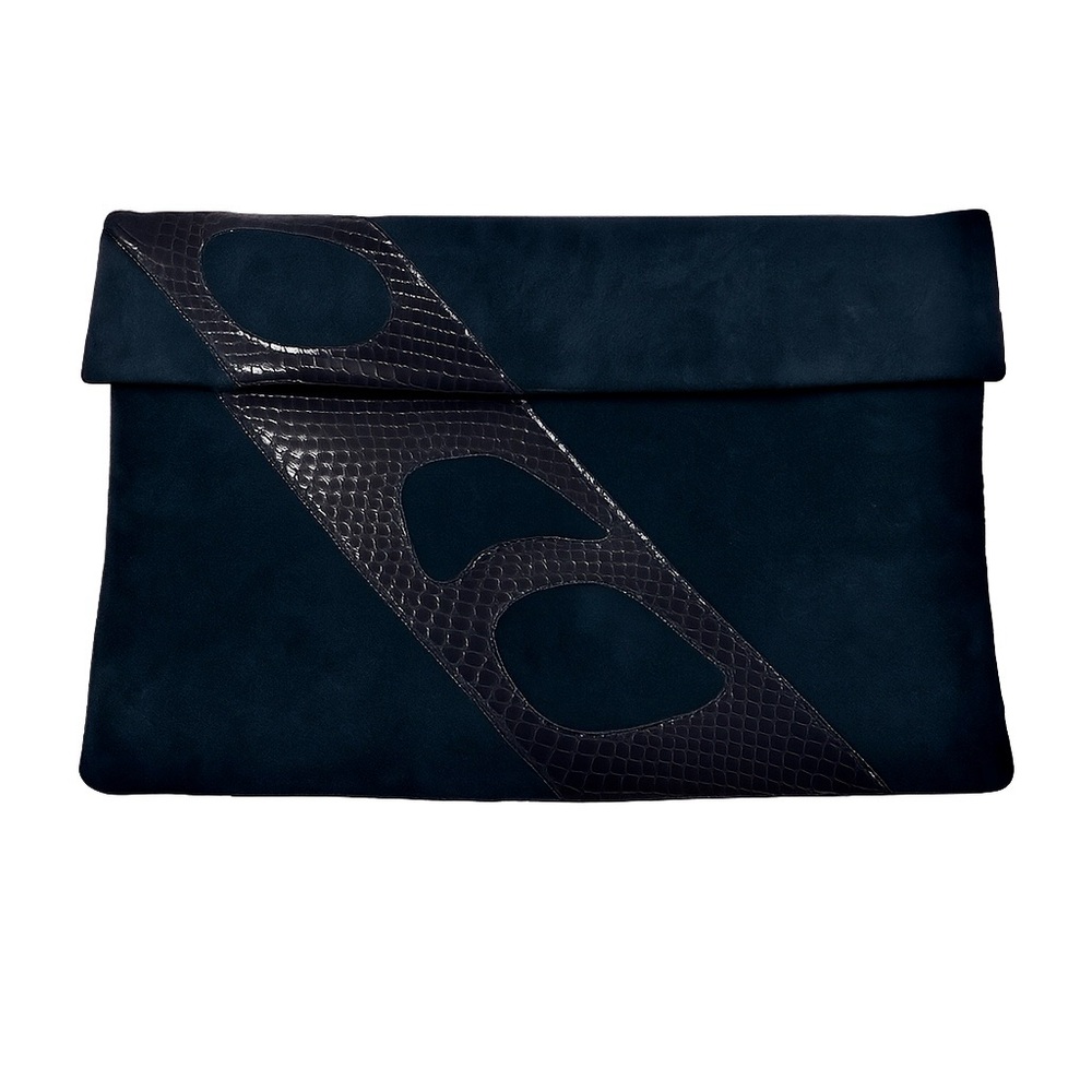 Vintage 70’s Ruth E. Saltz Black Suede with Snakeskin Clutch / Envelope Handbag